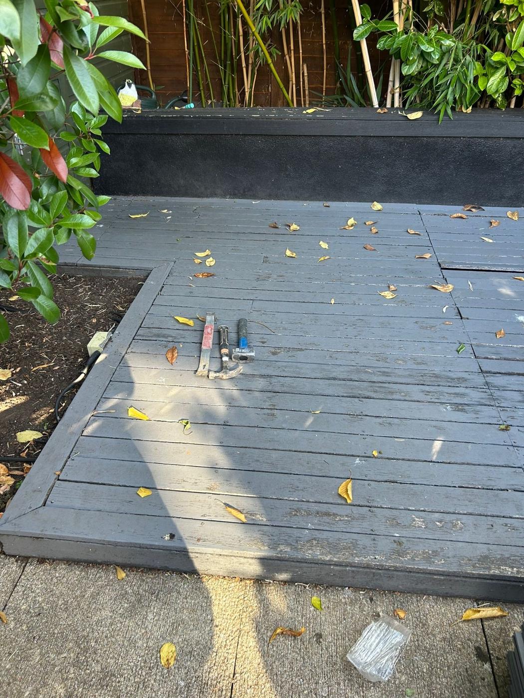 Finished dark composite decking